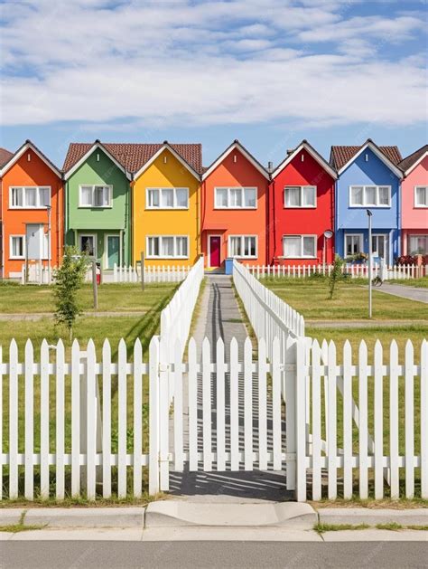 Premium Photo A Row Of Colorful Houses With A White Picket Fence