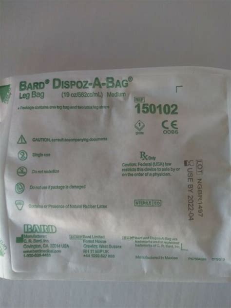 Bard Dispoz A Bag Urinary Leg Bag Medium 19oz Sterile In Date 150102