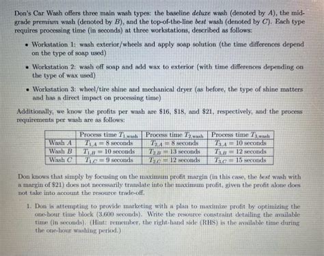 Solved Don's Car Wash offers three main wash types: the | Chegg.com