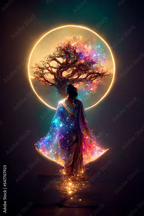 Women with Fantasy Magic Tree of Life, concept art Stock Illustration ...