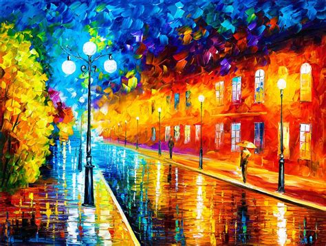 Modern Cityscape Wall Art Night Street After The Rain Print By Leonid