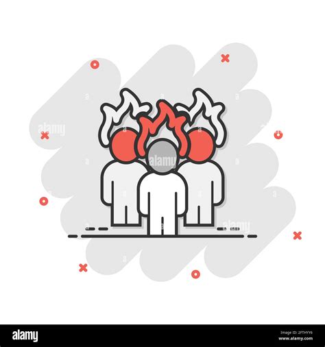 People with flame head icon in comic style. Stress expression cartoon ...