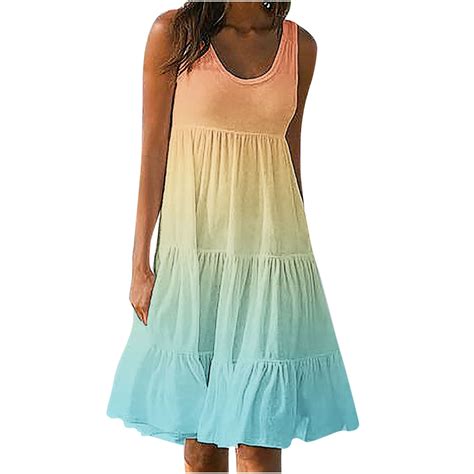 Blvb Womens Summer Sundress 2024 Sleeveless Scoop Neck Ruffle Tiered Beach Vacation Dress Casual