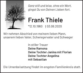 Traueranzeigen Von Frank Thiele M Rkische Onlinezeitung Trauerportal