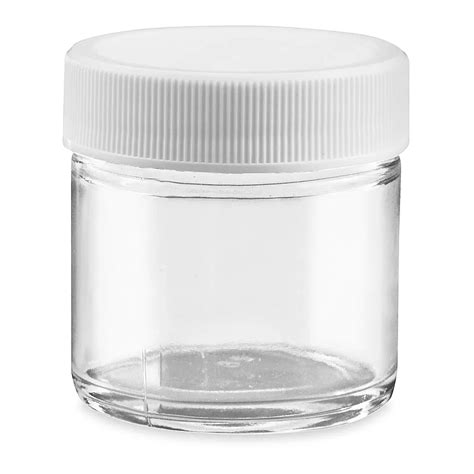 Clear Straight Sided Glass Jars 1 Oz White Plastic Cap S 17073p W Uline