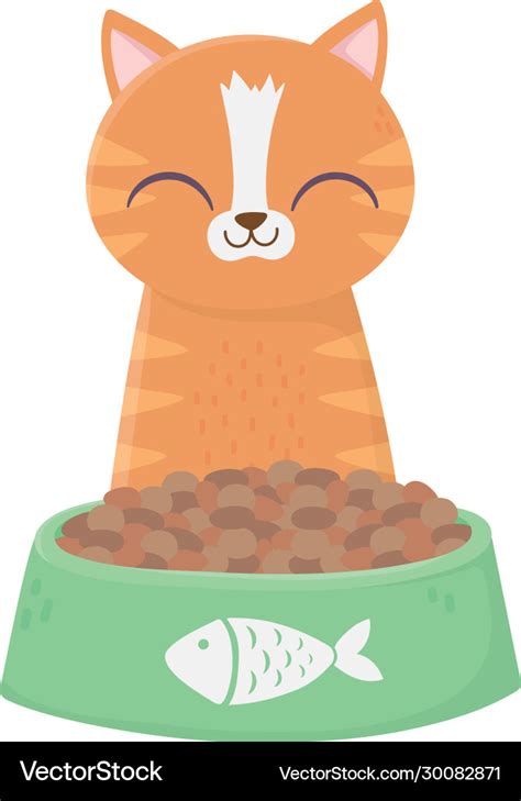 Cat sitting with bowl food cartoon Royalty Free Vector Image