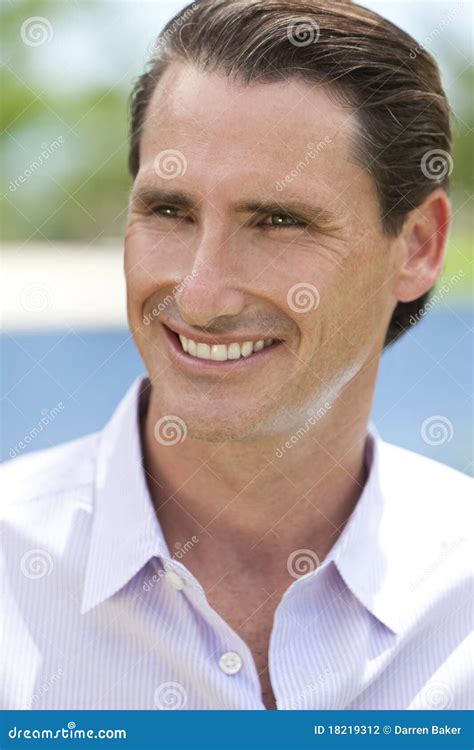 Outdoor Portrait Of Happy Handsome Middle Aged Man Stock Photo Image