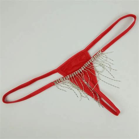 Women Sexy Mini Micro Thongs G Strings Tangas Tassel Rhinestones Erotic Panties T Back Low Rise