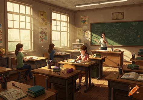 vibrant classroom scene   teacher teaches children