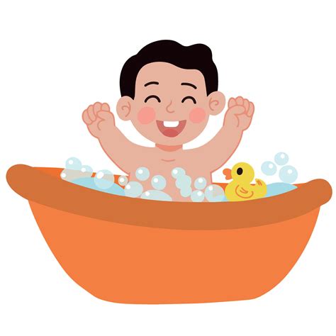 Cute Baby Boy Take A Bath With Little Duck Vector Illustration 39660490