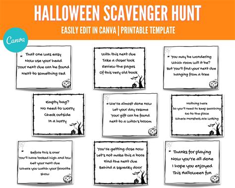 Halloween Scavenger Hunt Printable Scavenger Hunt Clues Etsy