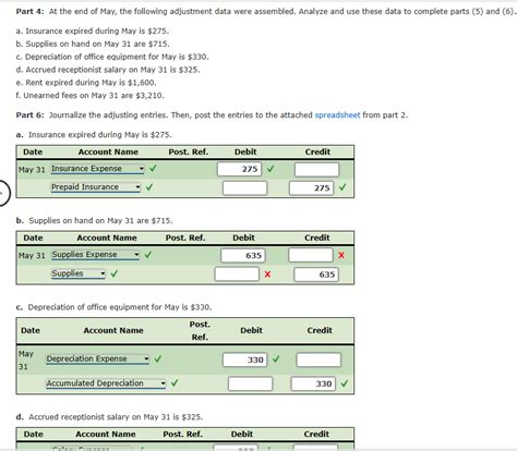 Solved Part 4 At The End Of May The Following Adjustment