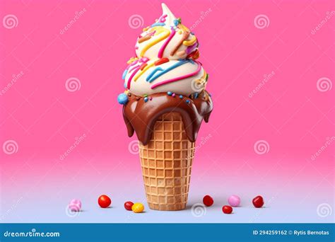 Ice Cream Cone with Sprinkles in Vivid Background Stock Illustration ...