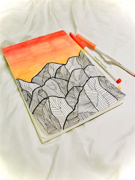 Sunset and Mountain Drawing! Super Easy!!! | Easy drawings, Mountain ...