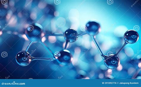 Blue Molecule Atoms Structures On Blue Liquid Serum Background Medical