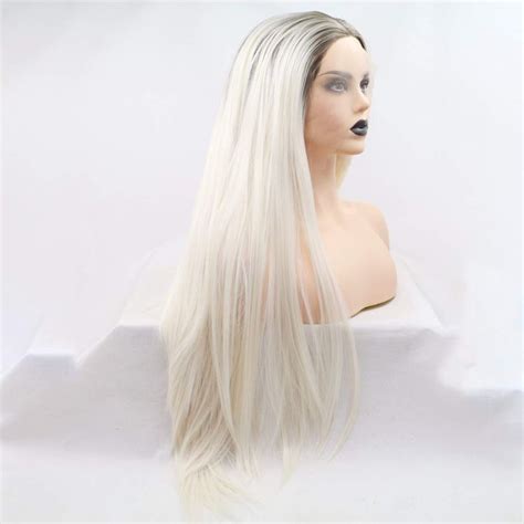 Karissa Hair Platinum Blonde Lace Front Wigs For Women Blonde Long Synthetic Wigs With Dark