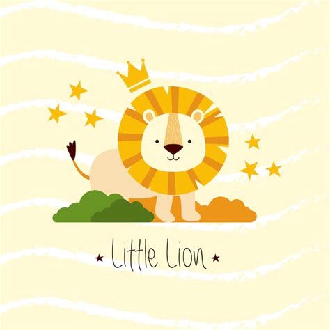 Милый маленький лев в кустах | Премиум векторы