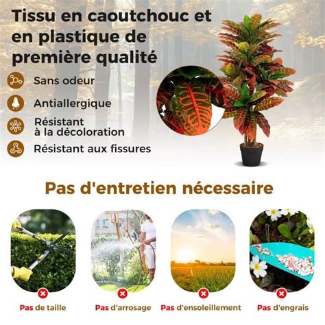 Plante Artificielle De Croton Costway H Cm Feuilles Panach Es