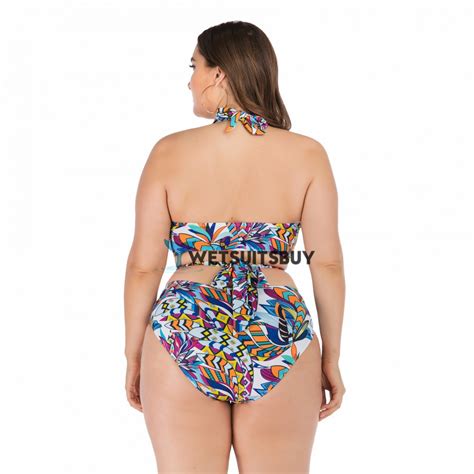 Sexy Halter Top Bikini V Neck Printed Swimsuit