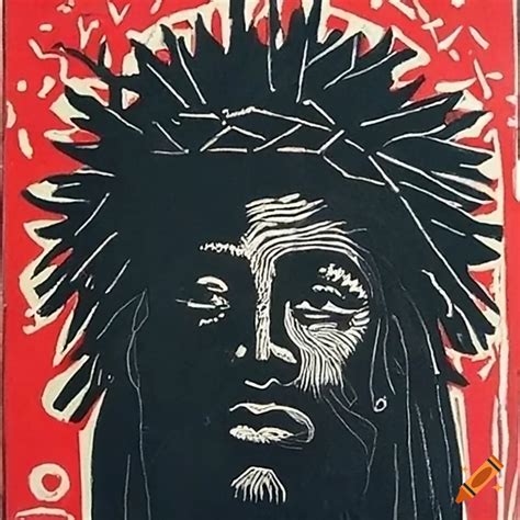 Modern Depiction Of Black Jesus With A Crown Of Thorns In Black And