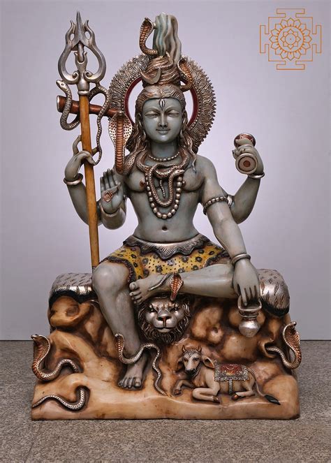 36" Large Lord Shiva Idol Seated on Rock | Handmade Marble Statue ...