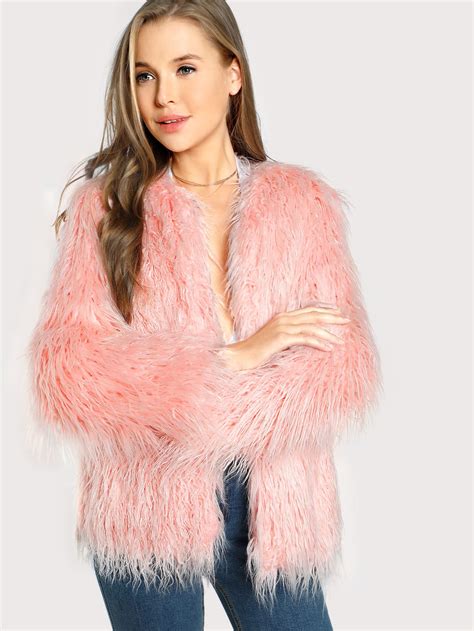 Faux Fur Open Front Fluffy Coat Shein Sheinside