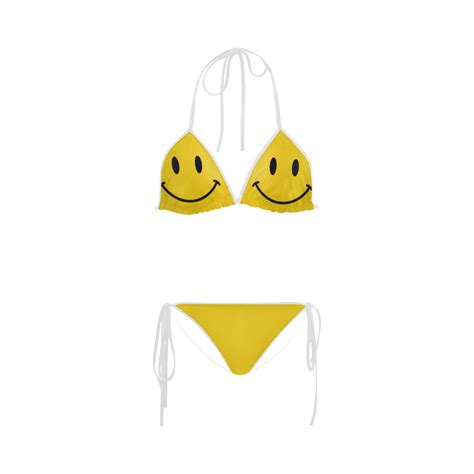 Happy Yellow Smiley Custom Bikini Swimsuit ID D