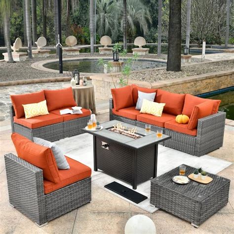 HOOOWOOO Messi Gray 8 Piece Wicker Outdoor Patio Conversation Sectional