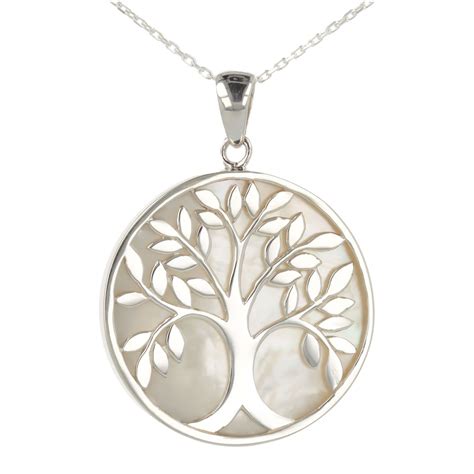 Cadeau Bijoux Symbole Arbre De Vie Pendentif Nacre Blanche Argent