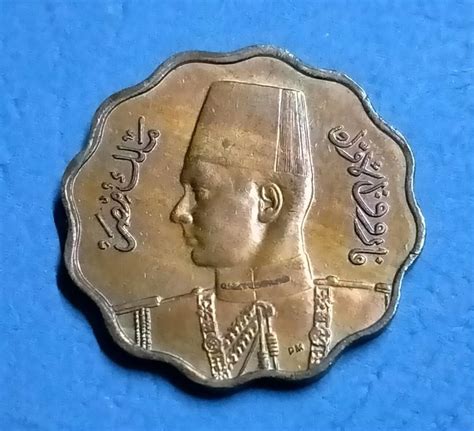 1938 Egypt 10 Milliemes King Farouk Old Coin Xf Condition Bronze Hard