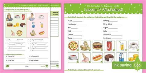 ESL Curriculum Level 2 Lesson 3 Worksheet Teacher Made