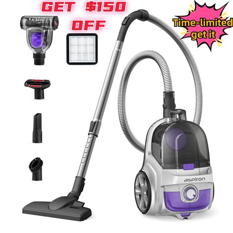 Aspiron Bagless Canister Vacuum Cleaner with Double HEPA Filter, Turbo ...