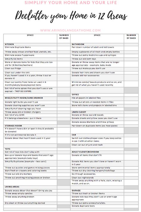 Free Printable Decluttering Checklist Printable Templates