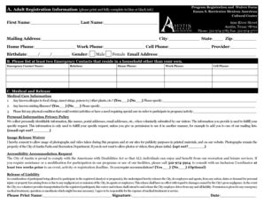 Fillable Online Austintexas Adult Registration Form City Of Austin