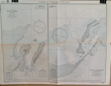 ORIGINAL WWII US Navy Map Of New Zealand Harbors Anchorages In