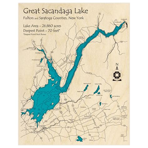 Great Sacandaga Lake 3D Custom Wood Map – Lake Art LLC