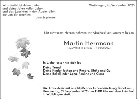 Traueranzeigen Von Martin Herrmann Zvw Trauer