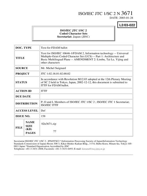 Fillable Online Unicode Iso Iec Jtc Sc Coded Character Sets Fax