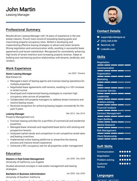 Leasing Manager CV Example For 2024 Best Formatting Tips CVDesigner Ai