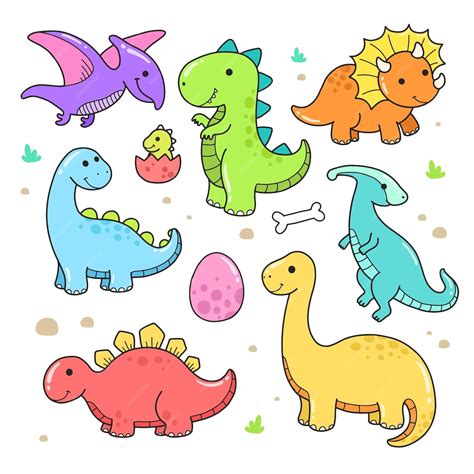 Conjunto De Peque O Dinosaurio Lindo Vector Premium In