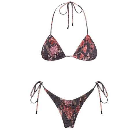 Sexy Triangle Push Up Bikini Set Brazilian String Thong Swimwear Ruched Bandage Bikinis Women