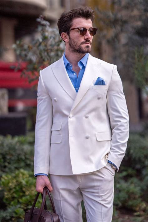 White Double Breasted Suit 2 Piece VIOSSI In 2024 Slim Fit Suit Men