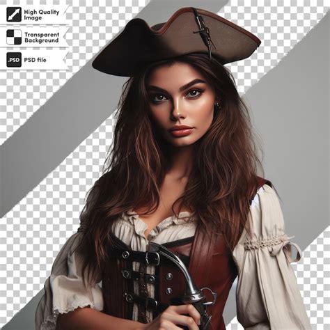 Premium Psd Psd Portrait Of A Woman Pirate On Transparent Background