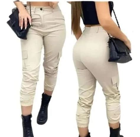 Calça Cargo Jogger Bege Sarja Skatista Feminina Propia Calça