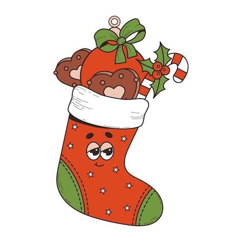 Premium Vector Christmas Stocking With Gifts Gingerbread Caramel