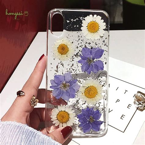 Handmade Real Pressed Violet White Dried Flower Iphone Case Iphone