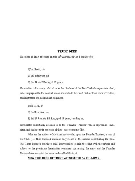 Trust Deed Pdf Trust Law Trustee