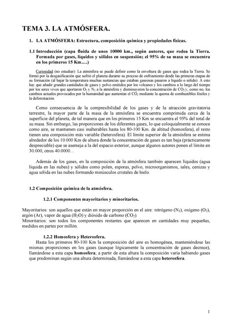 Quimica De La Atmosfera Y Las Esferas Del Sistema Solar Tema 3 La AtmÓsfera 1 La AtmÓsfera