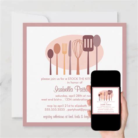 Cooking Utensils Stock The Kitchen Bridal Shower Invitation Zazzle