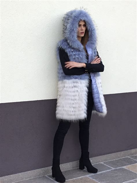 Gilet In Pelliccia Di Murmasky Colorato Con Cappuccio